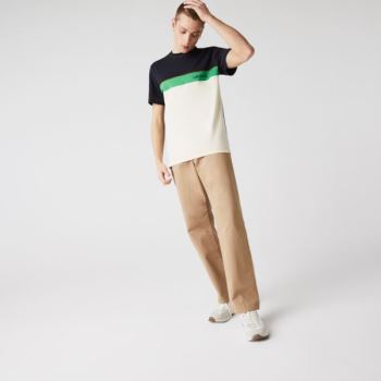 Lacoste Crewneck Colorblock Cotton T-shirt - Tričko Pánské Tmavě Blankyt Blankyt / Béžový / Zelene |